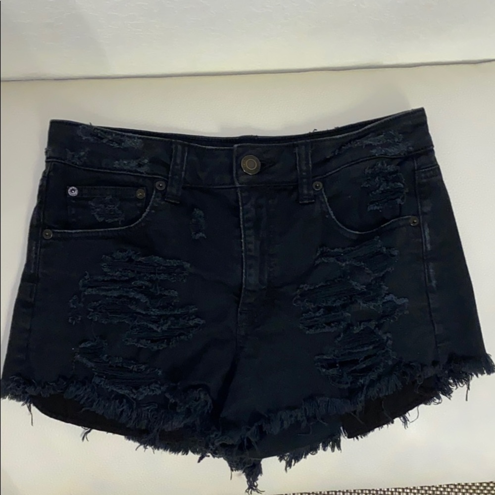 Black denim shorts